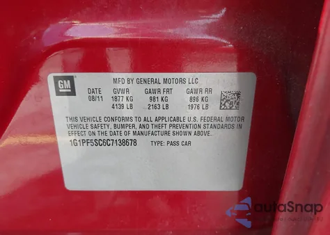 2012 Chevrolet Cruze 1Lt from USA, damaged, VIN 1G1PF5SC6C7138678